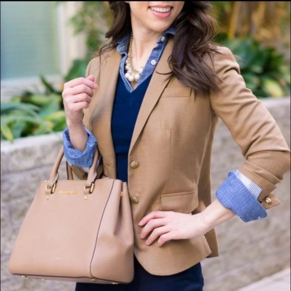 J. Crew Tan Women's Blazer with Gold Buttons